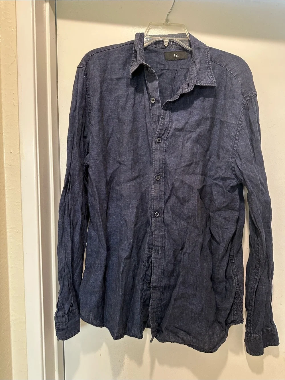 Banana Republic Indigo 100% Linen Button Down Shirt - Dark Blue Size Large